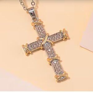 Simulated Champagne Color Diamond XOXO Cross Necklace